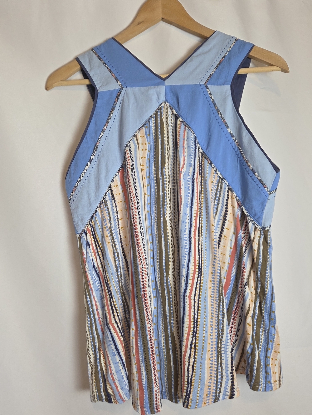 Anthropologie One September Fit And Flare Blue Striped Tank Top Blouse - Picture 6 of 11
